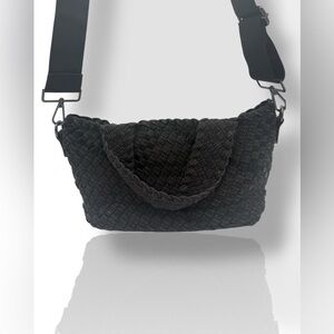 Haute Shore Woven Small Tote Purse Bag‎ Crossbody Top Handle Geometric Black